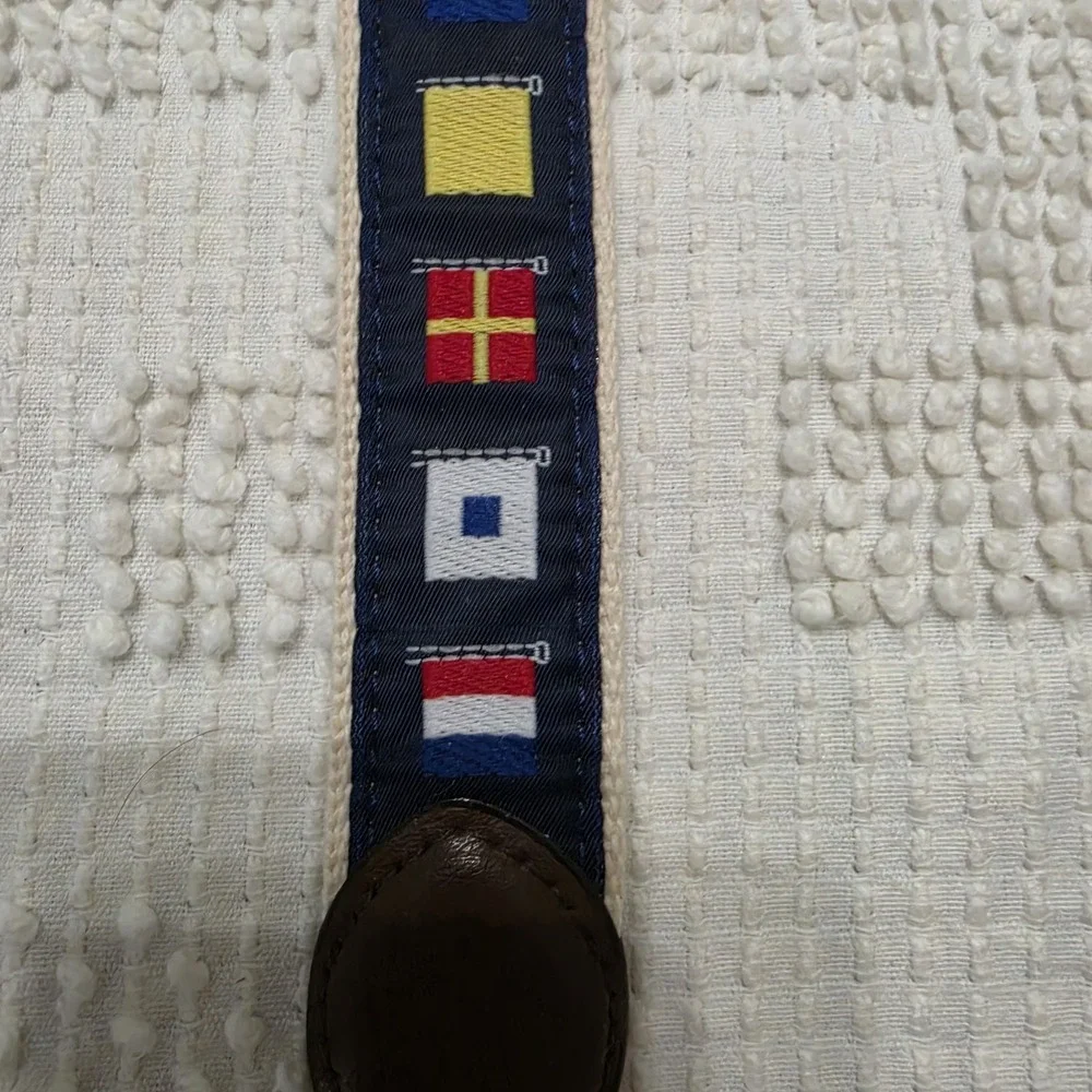 Mens Leather Canvas Sailing Nautical Signal Flags Belt Preppy Size 40